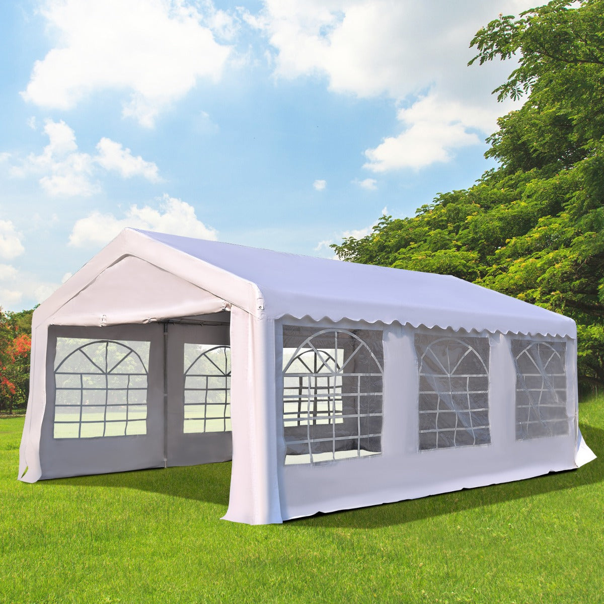 Outsunny Gazebo Marquee Party Tent Wedding Canopy Steel Frame Water Resistant size 6x4 m-White