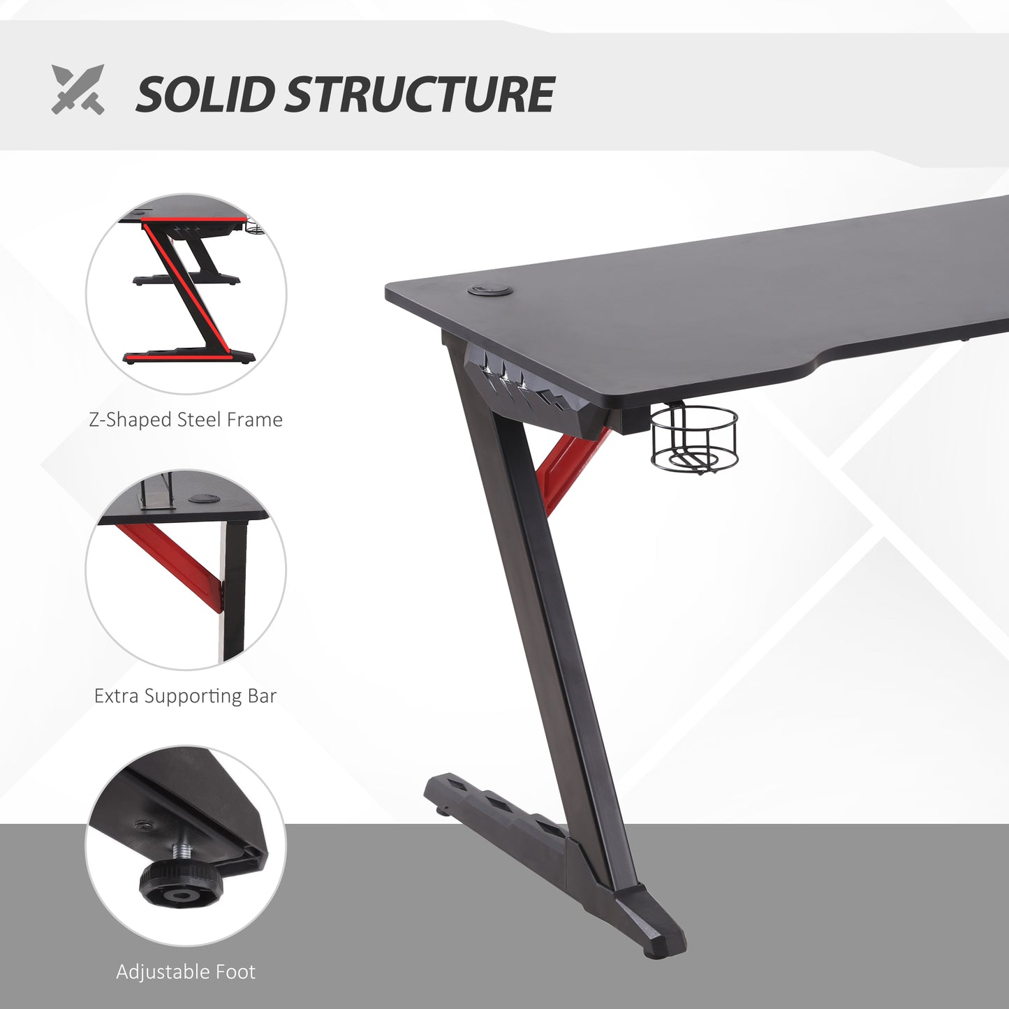 HOMCOM Racing Style Z-Shaped Gaming Desk Computer Table Work Station with LED Lights