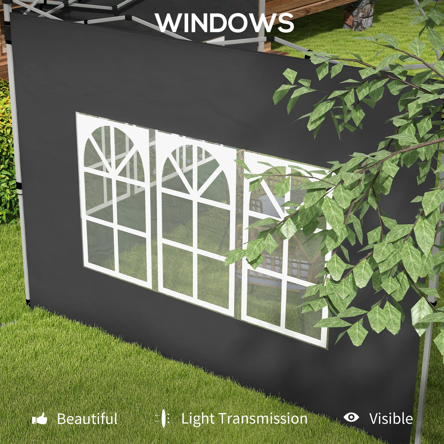 Outsunny Gazebo Side Panels Sides Replacement with Window for 3x3(m) or 3x4m Pop Up Gazebo 2 Pack Black