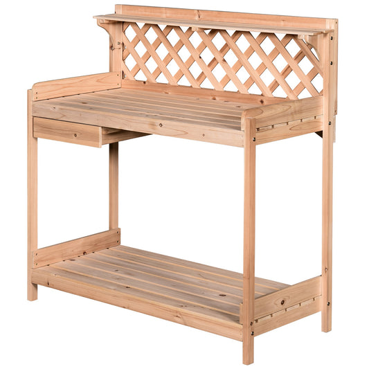 Outsunny Fir Wood Outdoor Garden Potting Table w/ Drawer