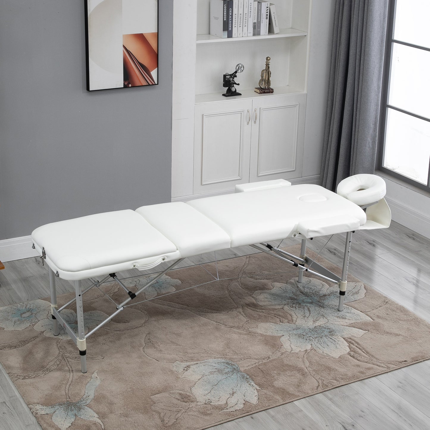 HOMCOM PVC Upholstered Portable Massage Table Beauty Bed w/ Carry Case - White