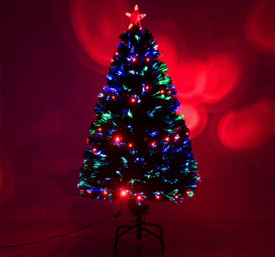 HOMCOM 4ft 120cm Green Fibre Optic Artificial Christmas Tree-Multi colour LED Lights