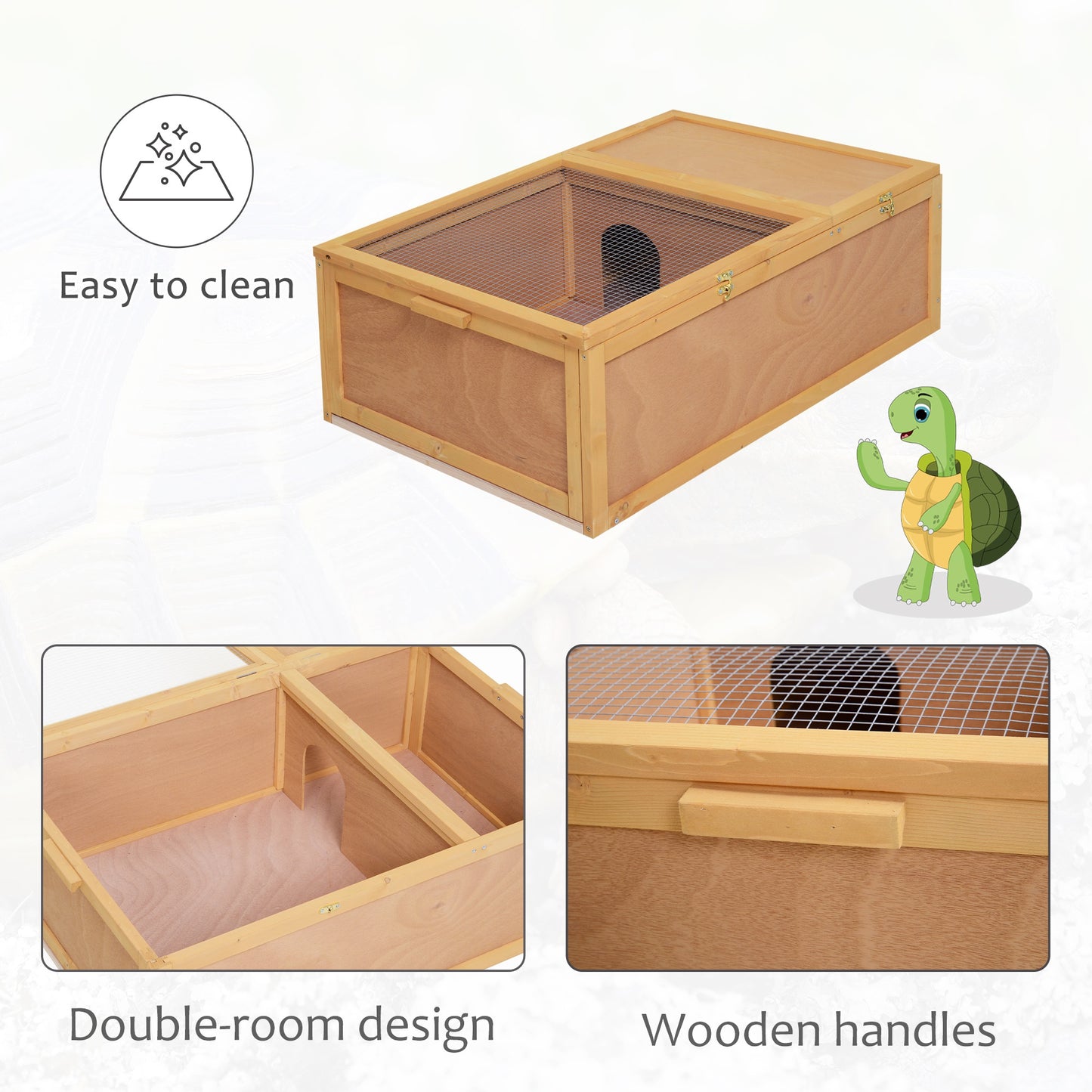 PawHut 94 cm Wood Indoor Outdoor Pet Tortoise House with Two Room Design, Natural