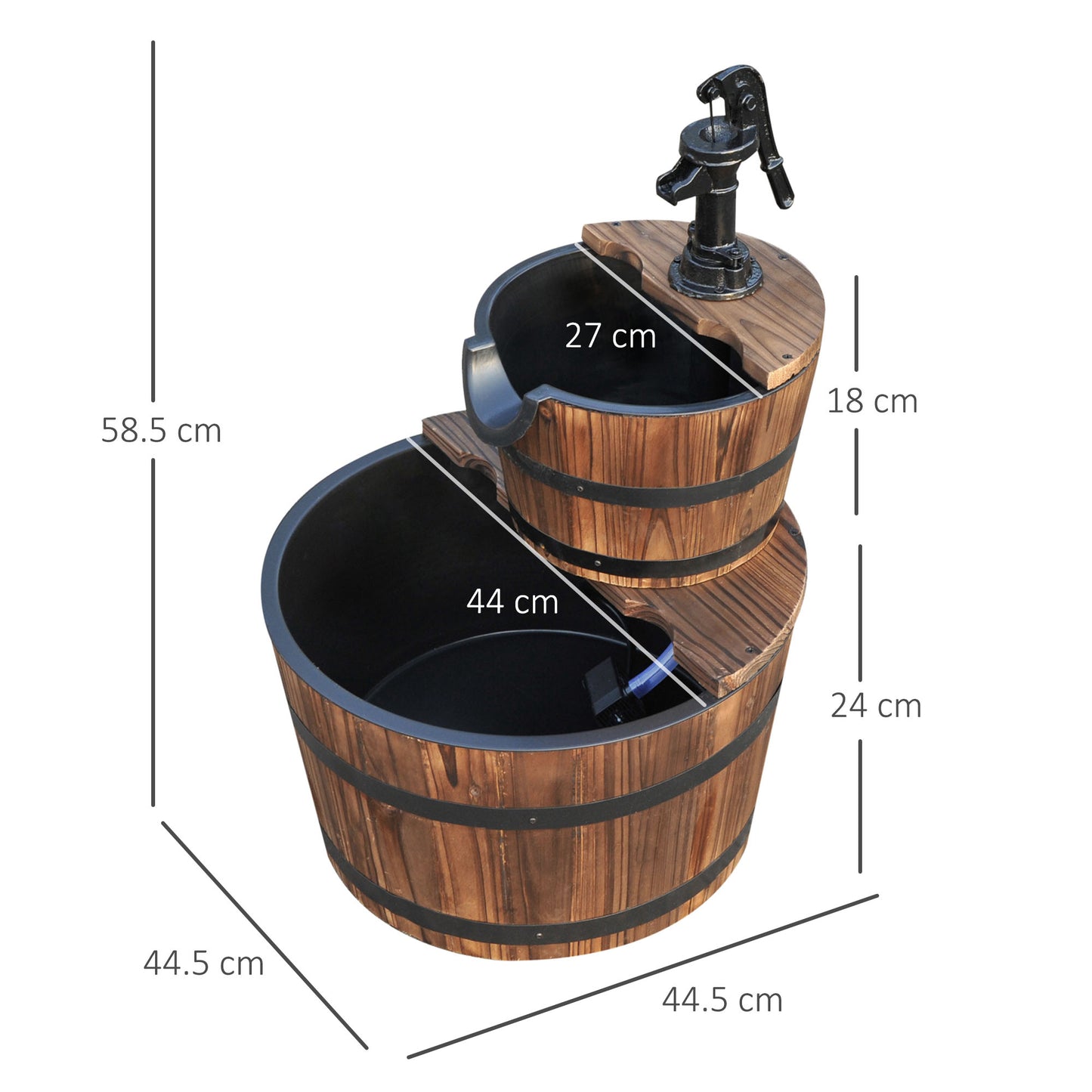 Outsunny Wooden Water Pump Fountain, 2 Tier-Fir Wood/Steel