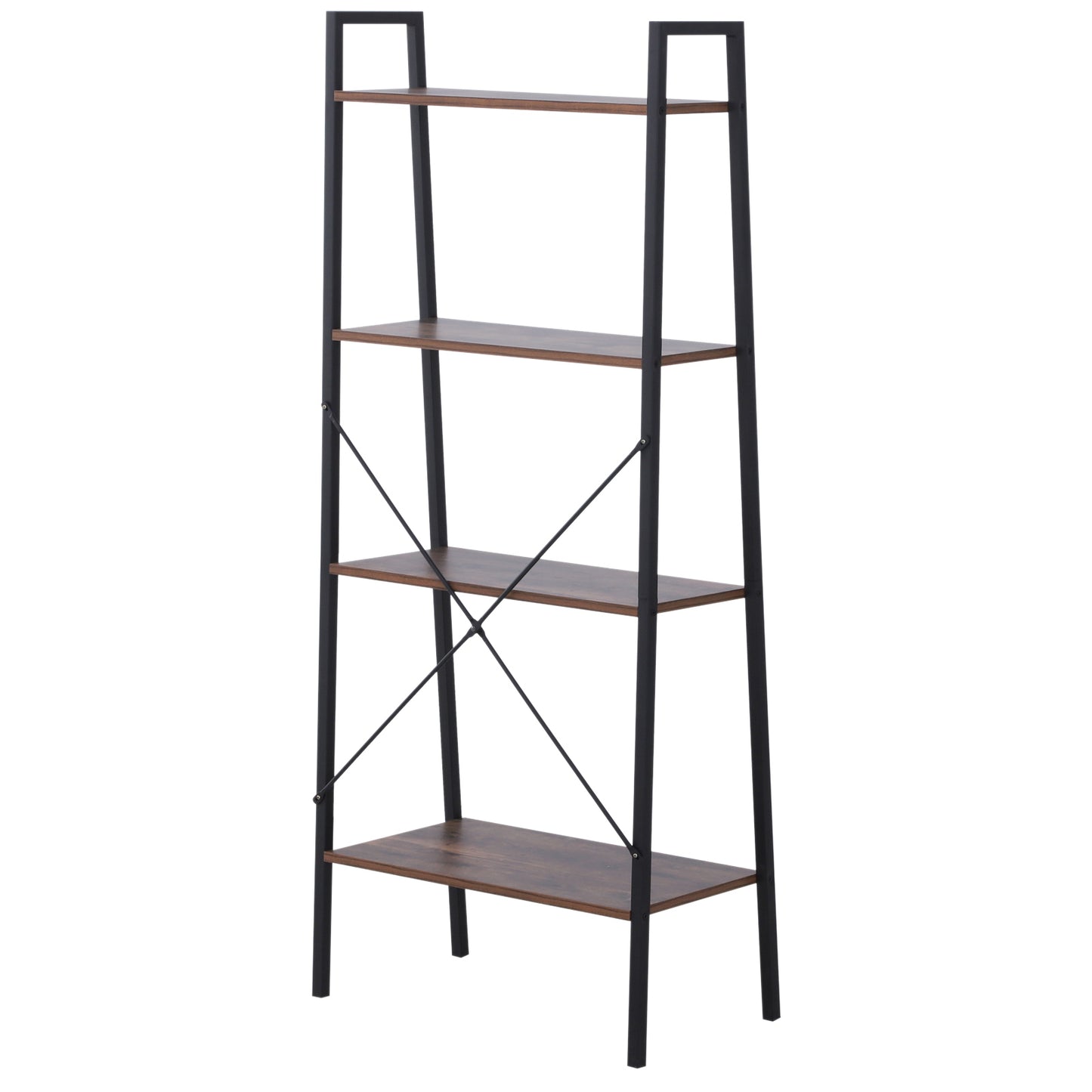 HOMCOM 4-Tier Storage Rack, 60Lx35Wx145H cm, MDF, Steel-Black/Wood Colour