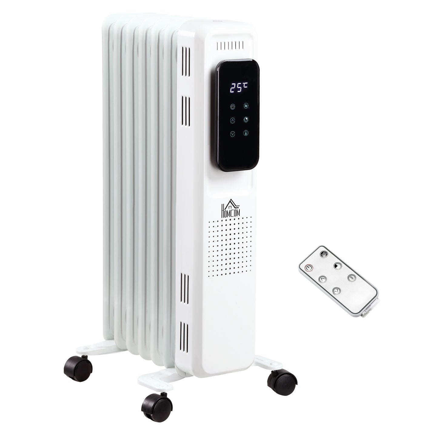 HOMCOM 1630W Oil Filled Radiator, 11 Fin Portable Heater w/ Timer Remote Control White