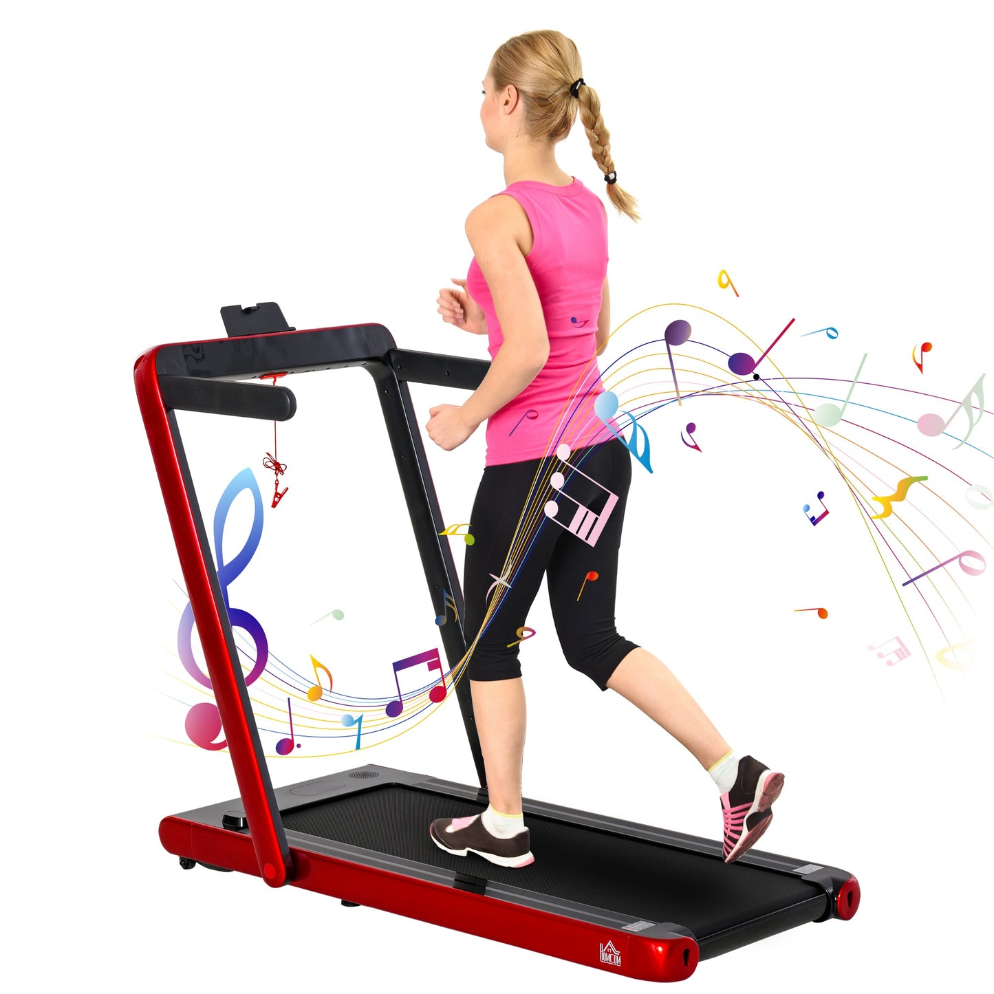 HOMCOM Electric Folding Treadmill Home Running Walking w/ Bluetooth Speaker, Black, Red