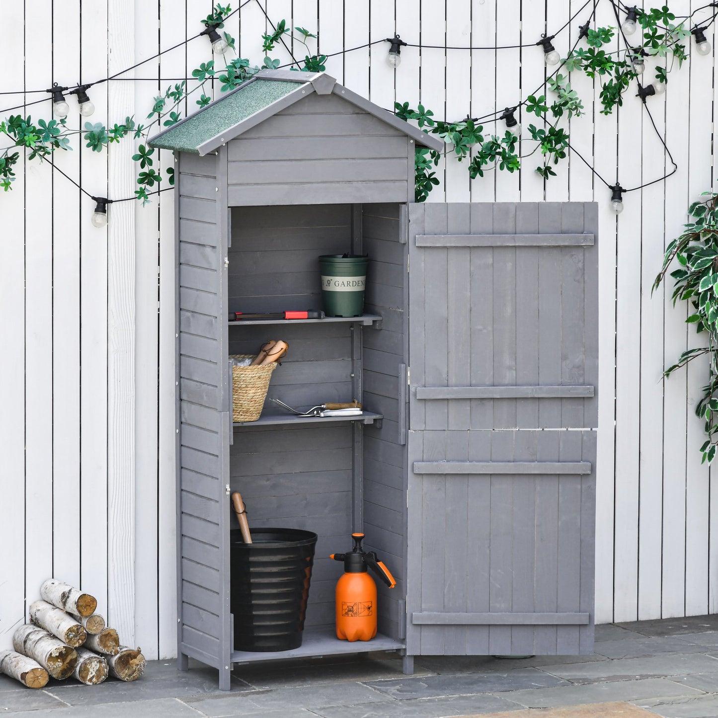 Outsunny Wooden Shed Utility Timber Garden Storage Roof Tool Cabinet Lockable Door