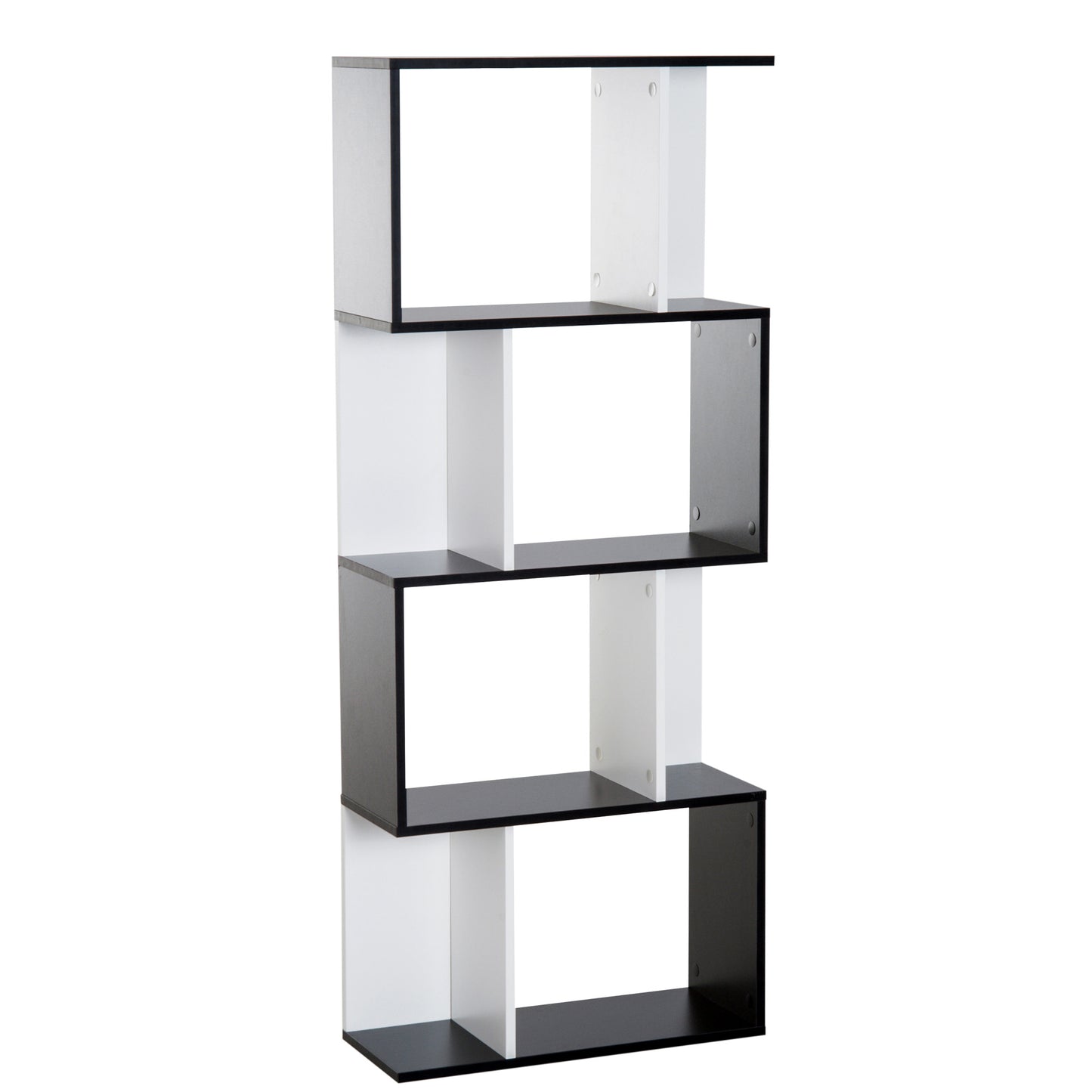 HOMCOM 4-tier S Shape Bookcase, Particle Board-White/Black