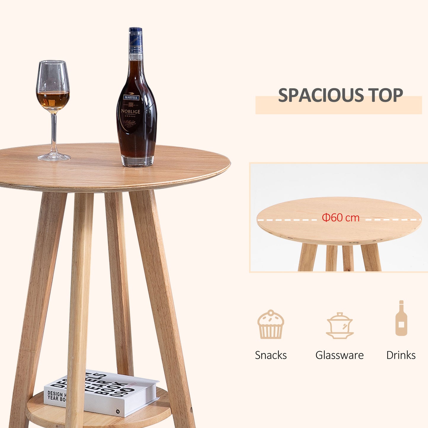 HOMCOM Round Cocktail Bar Table Dinning Table with Wood Legs for Pub, Dining Room, Kitchen & Home bar