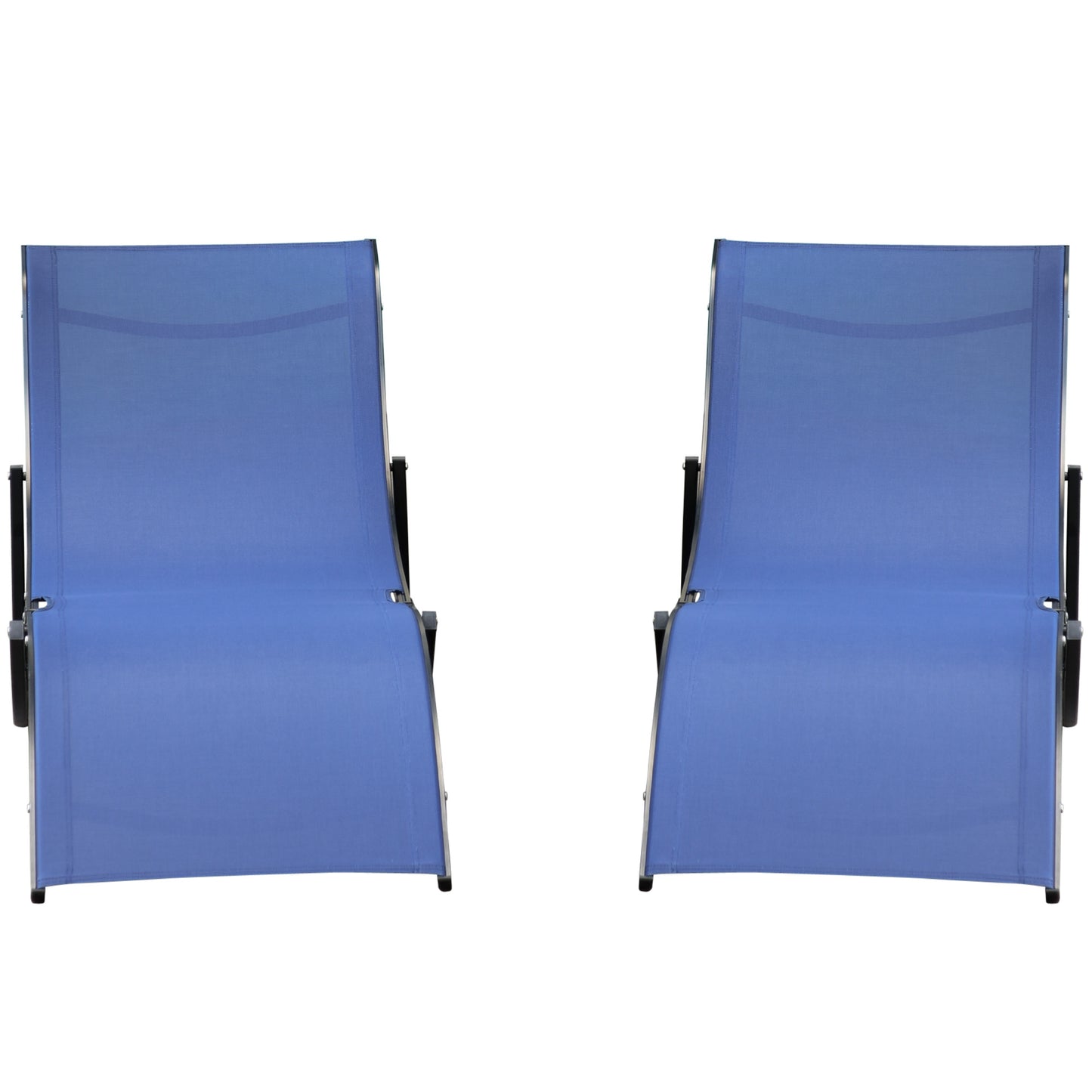 Outsunny Set of 2 S-shaped Lounge Chair Foldable Sleeping Bed 165x61x63cm Navy Blue