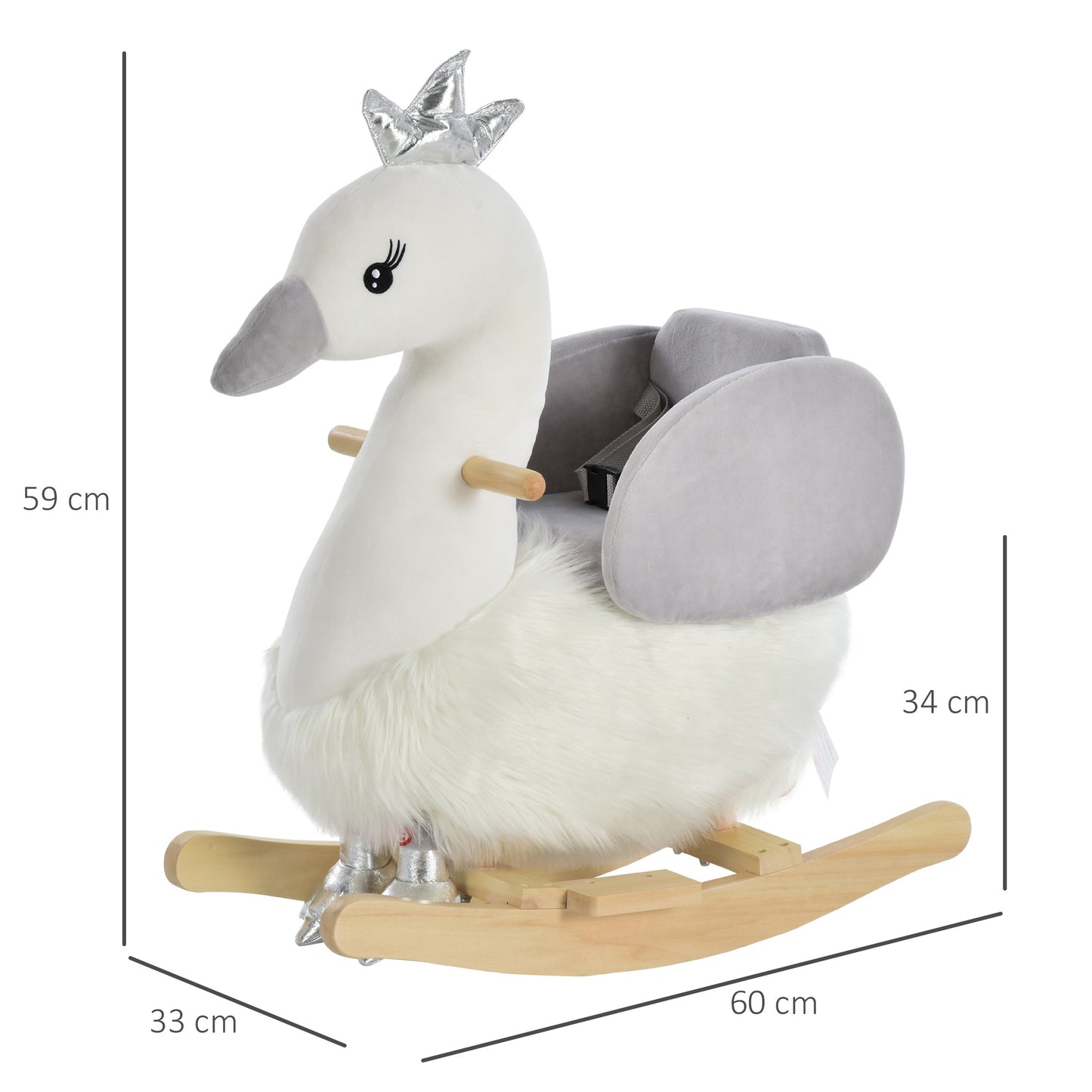 HOMCOM Toddlers Swan Plush Rocking Ride On w/ Sound White/Grey