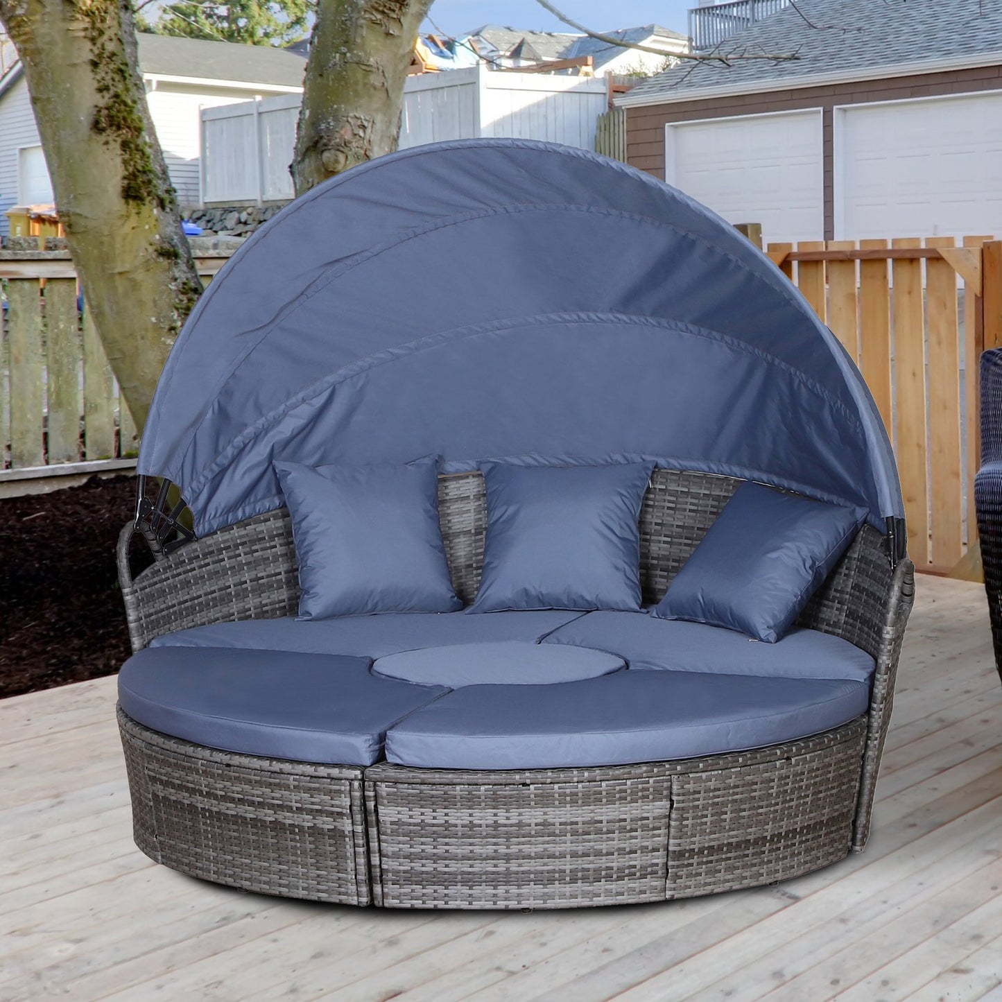 Outsunny 6-Seater Outdoor Garden Rattan Sun Bed Furniture Set Grey