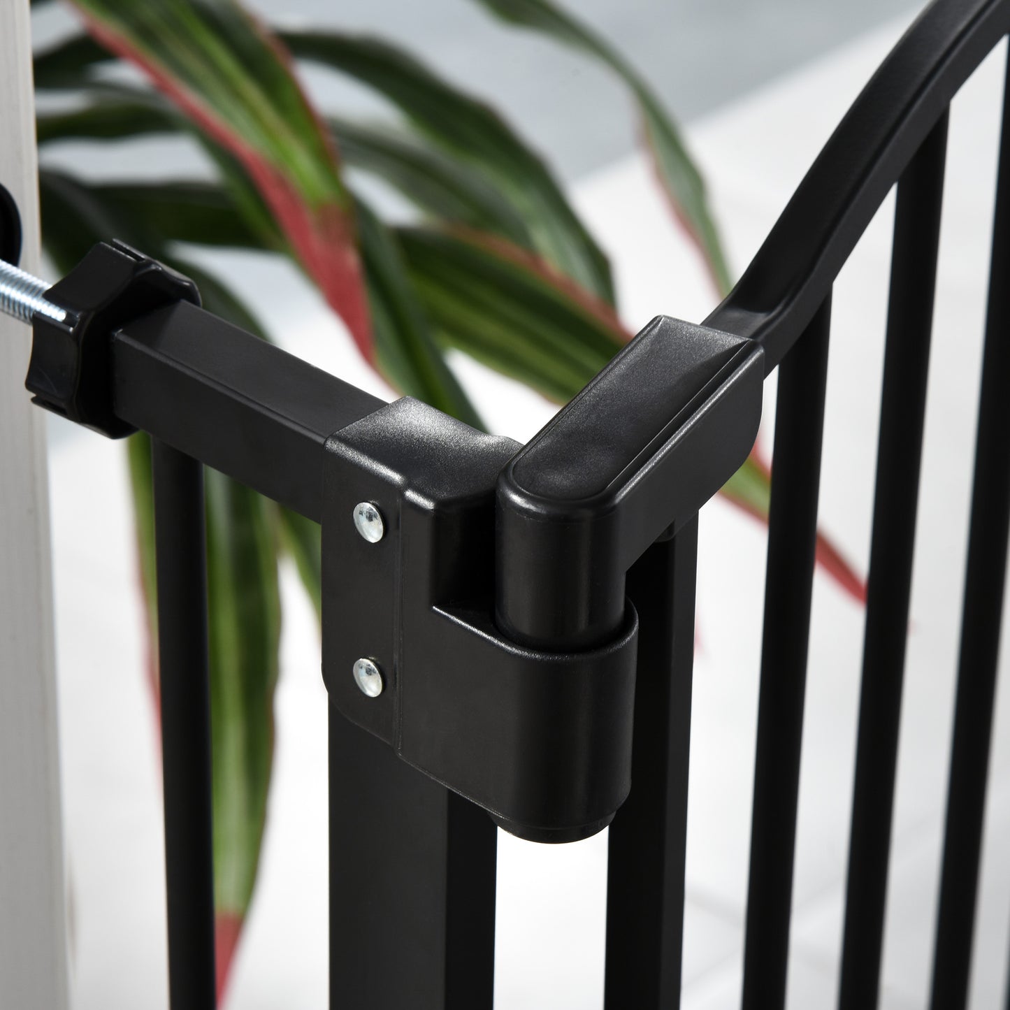 PawHut 74-84cm Adjustable Metal Pet Gate Safety Barrier w/ Auto-Close Door Black