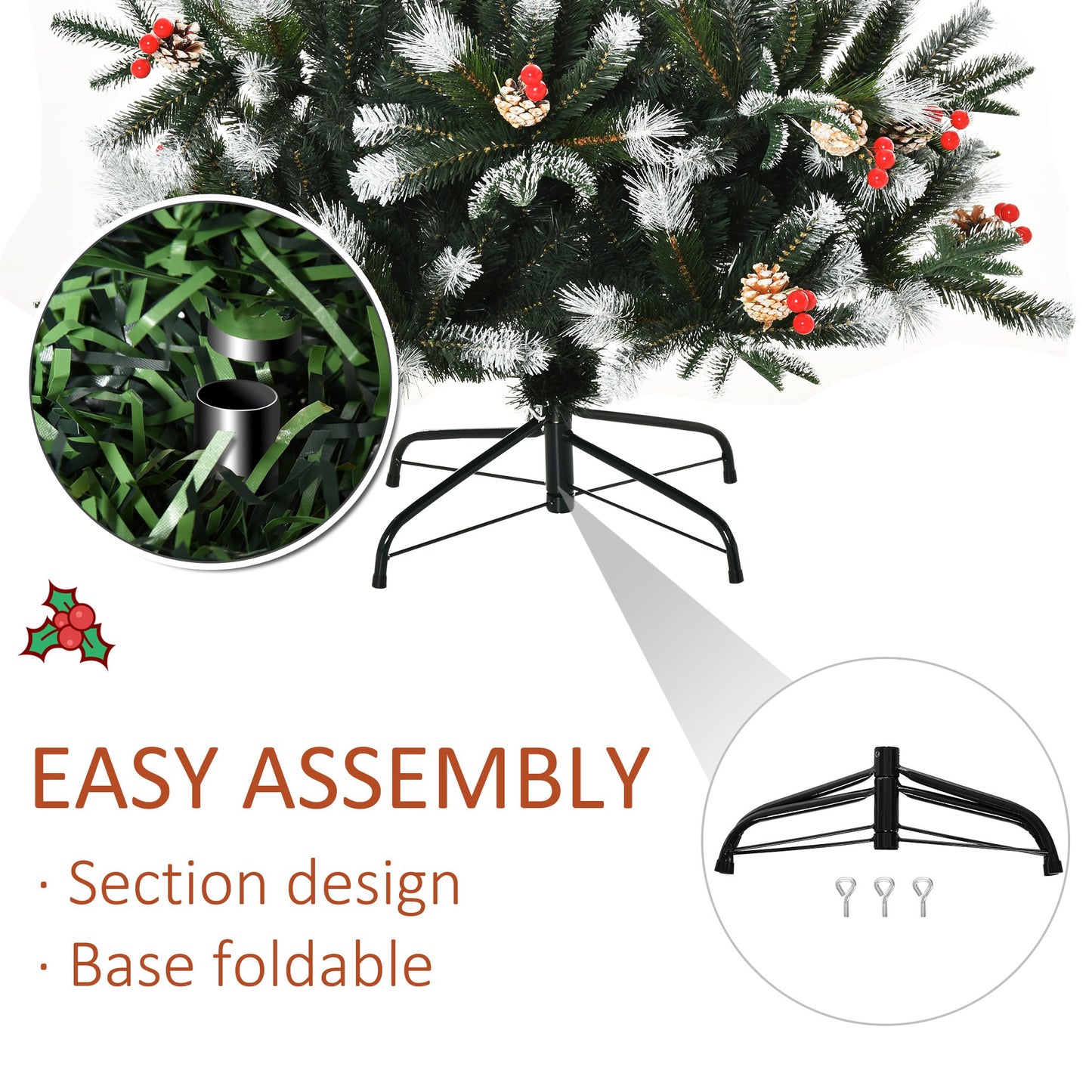 HOMCOM 6FT Artificial Snow Dipped Christmas Tree Xmas Pencil Tree Holiday Decoration