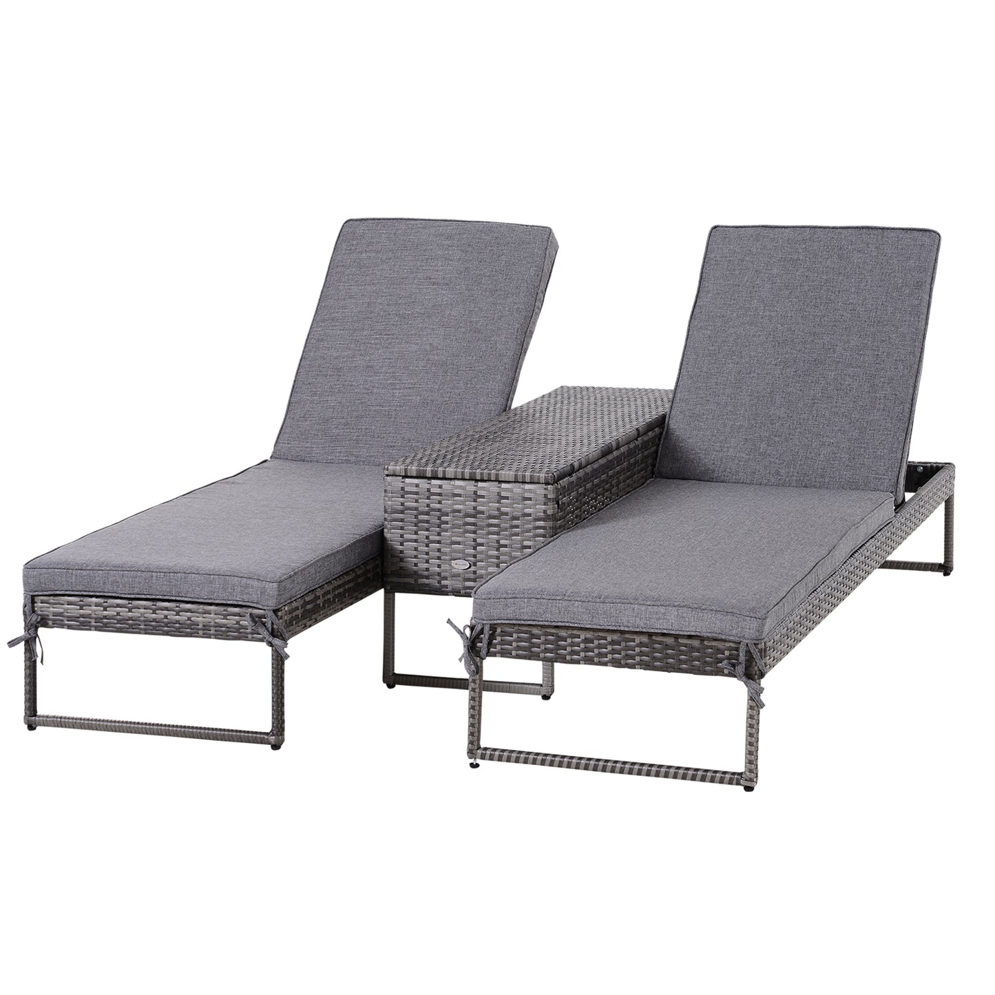 Outsunny PE Rattan 2-Seat Outdoor Garden Sun Lounger Set w/ Table Grey