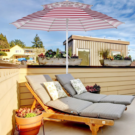 Outsunny Arc. 240cm Beach Umbrella Double-top Adjustable Height w/ Carry Bag Red Stripe