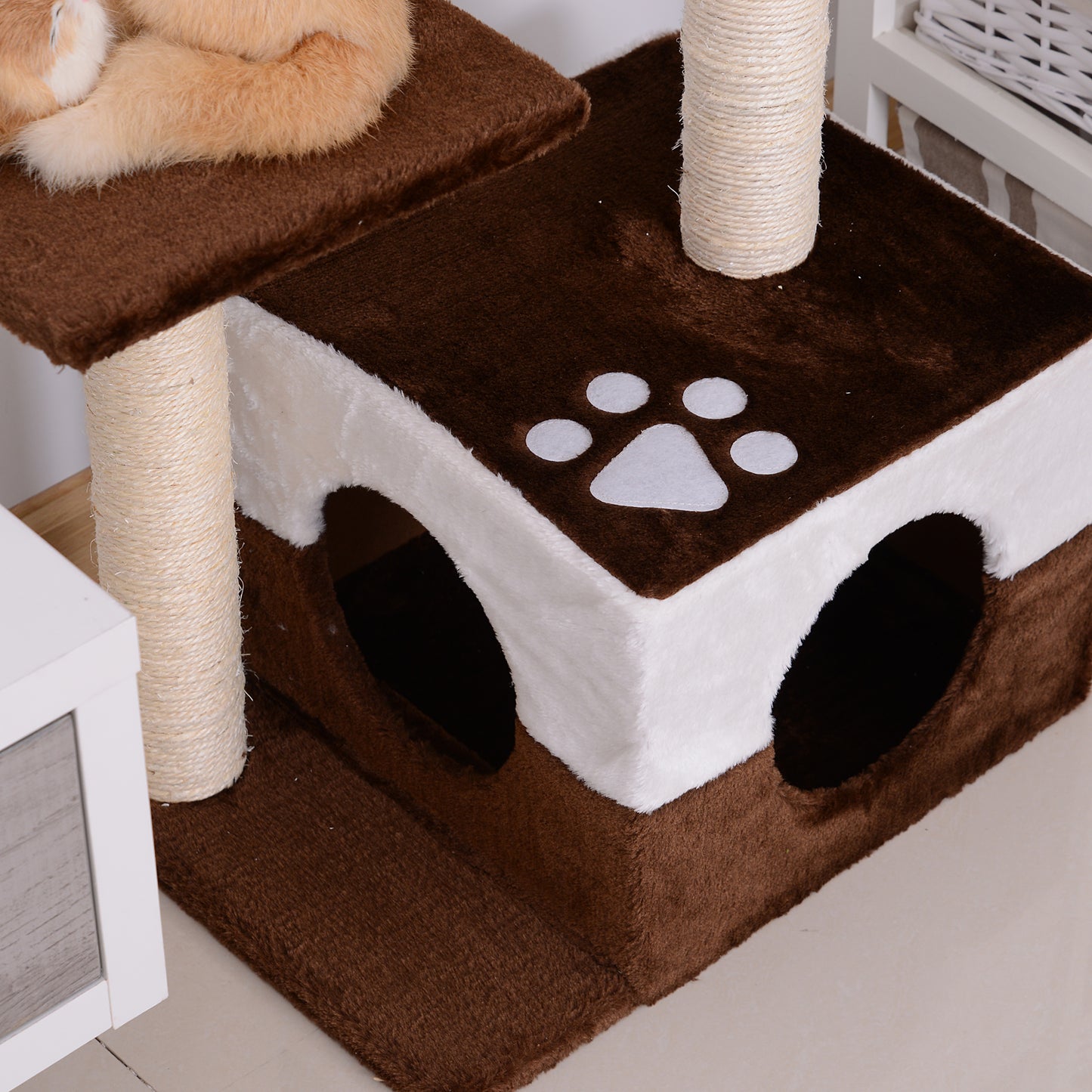 PawHut Cat Tree, Plush, 45Lx33Wx70H cm-Brown