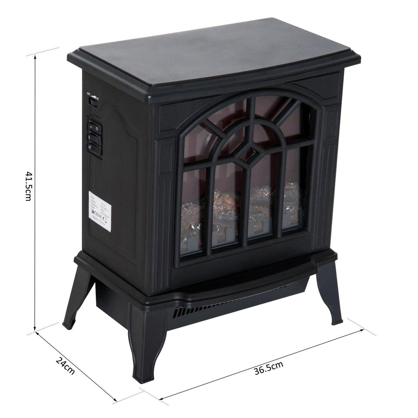 HOMCOM Freestanding Electric Fireplace Heater, 1000W/2000W, w/ LED Flame Effect-Black