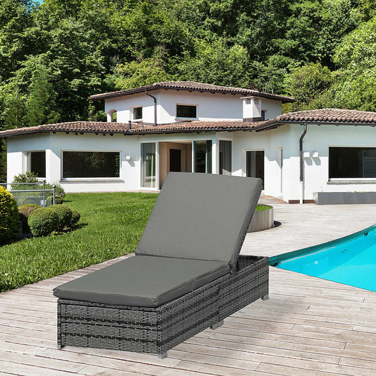 Outsunny Rattan Outdoor Garden Reclining Sun Lounger Grey