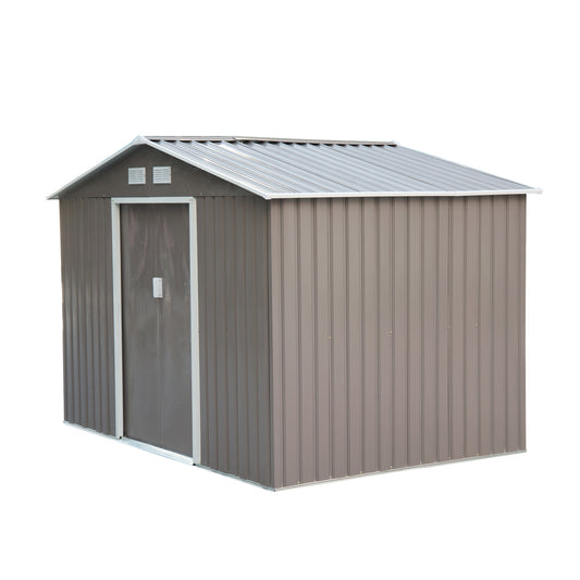 Outsunny 6.2 x 9ft Galvanized Steel Garden Shed & Foundation - Grey