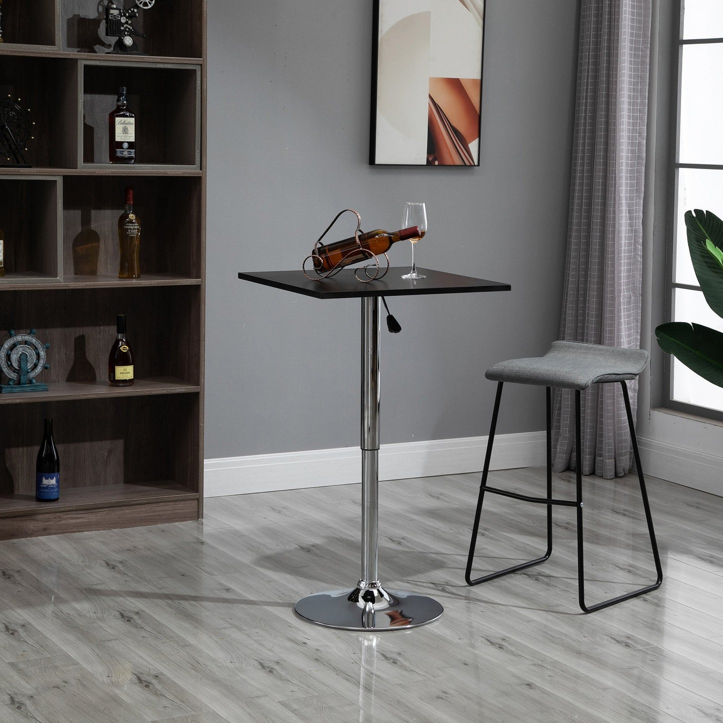 HOMCOM Modern Height Adjustable Bar Table with Square Tabletop and Metal Base Home Pub