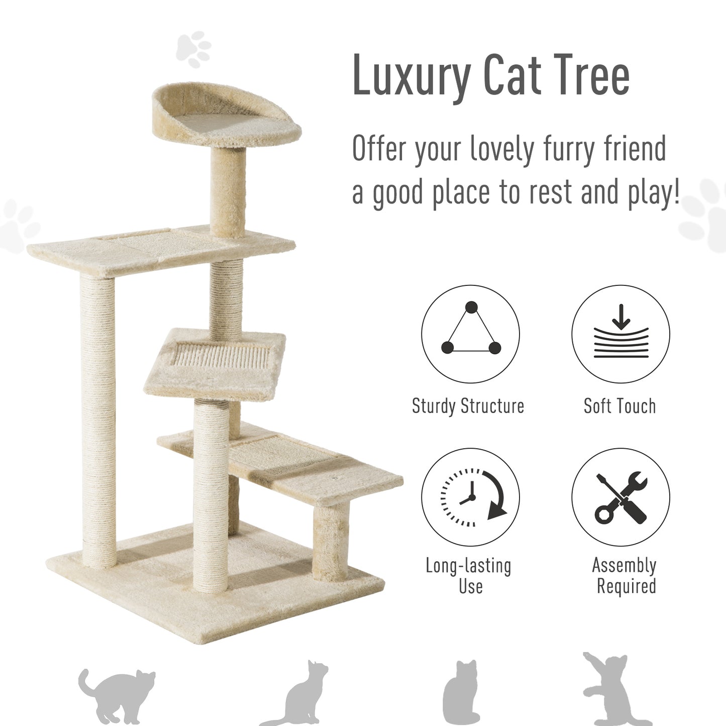 PawHut Cat Tree Scratching Post, 50x50x100 cm-Beige