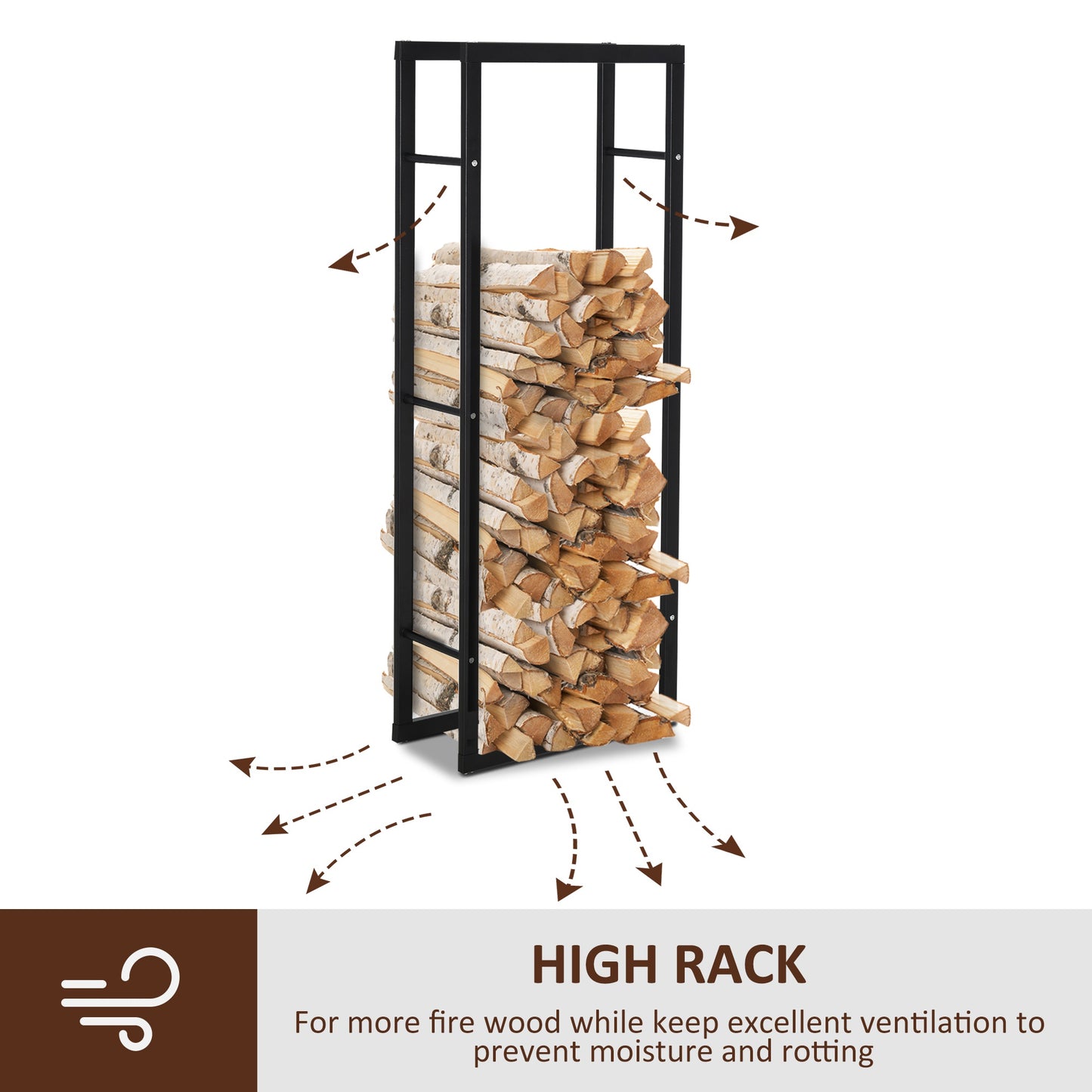 HOMCOM 150x40cm Metal Firewood Log Holder Rack Double Tier w/ Balanced Base Side Rails