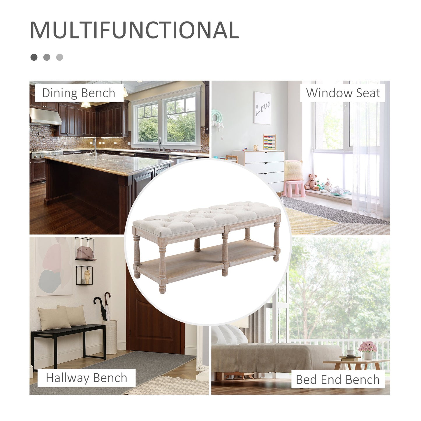 HOMCOM Shoe Rack Bench w/ Button Tufted Seat Cushion for Hallway Bedroom Cream White