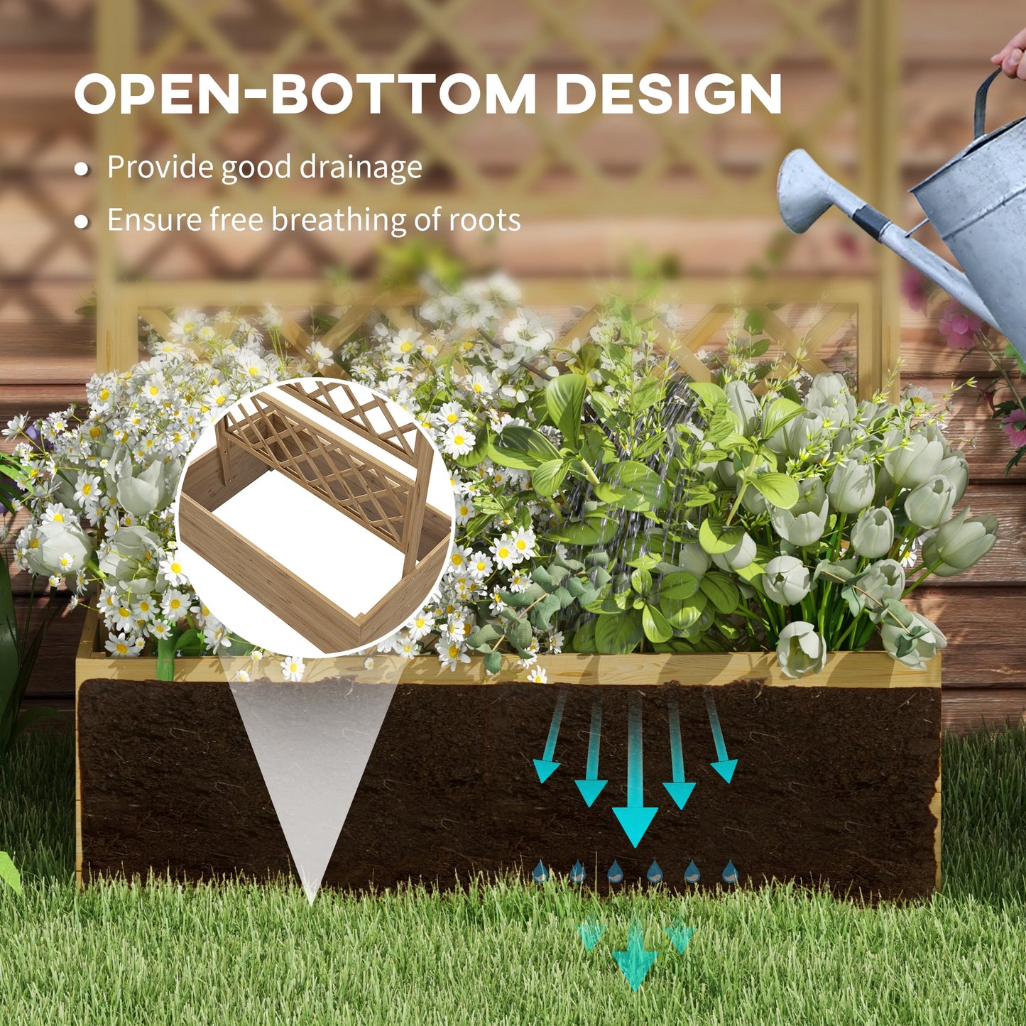 Outsunny Wooden Trellis Planter Box Raised Garden Bed to Grow Vegetables Herbs and Flowers Natural Tone