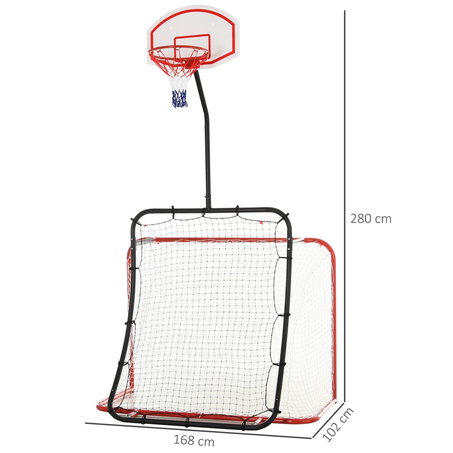 HOMCOM Plastic 3-in-1 Sports Football Net Goal & Basketball Hoop Red/Black