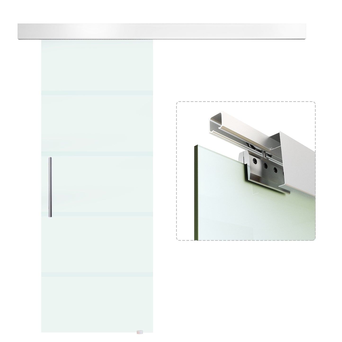 HOMCOM Sliding Barn Door Hardware Track Kit, Tempered Glass Door