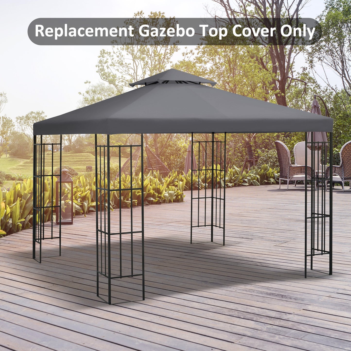 Outsunny 3(m) Gazebo Top Cover Double Tier Canopy Replacement Pavilion Roof Deep Grey