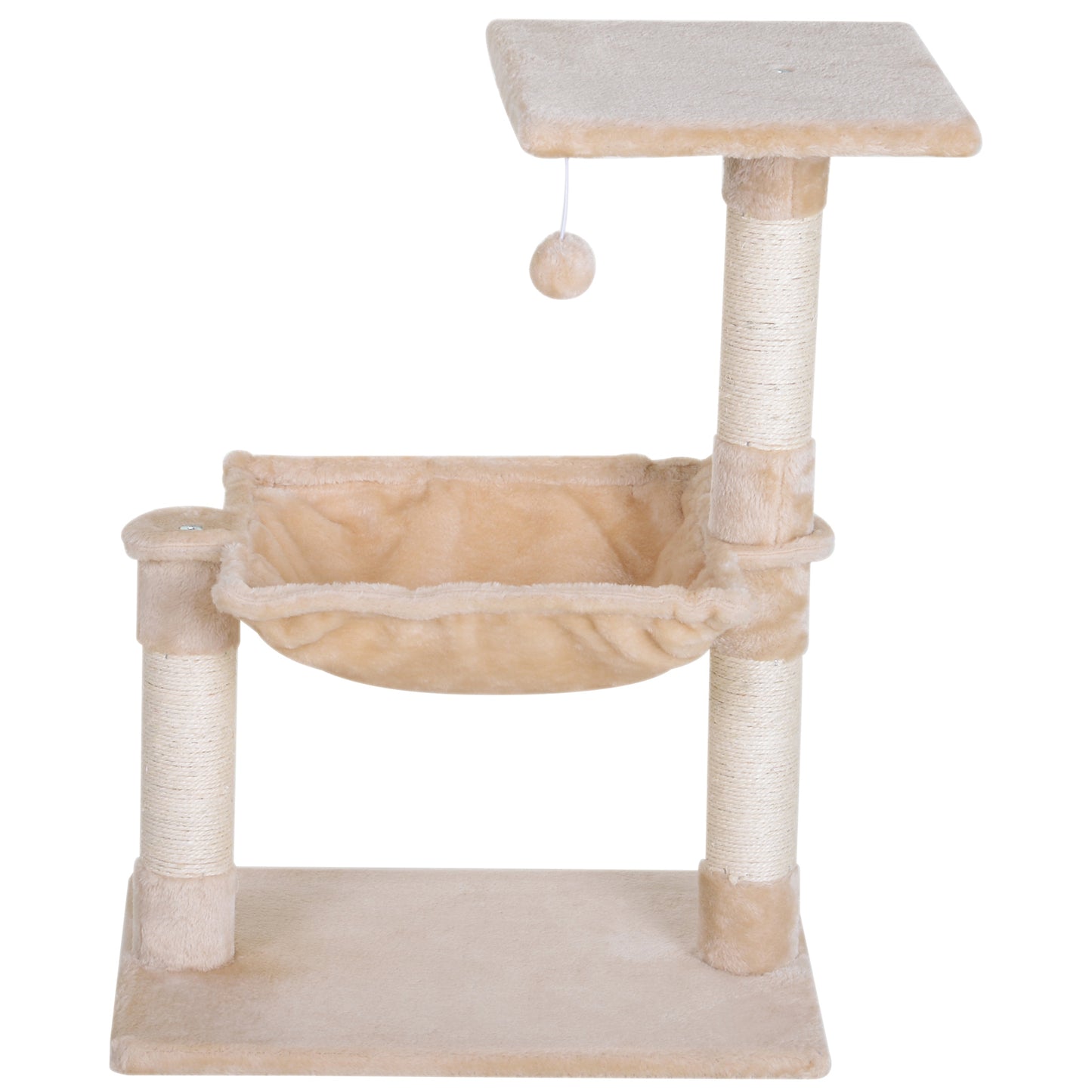 PawHut Cat Tree Hammock Bed Natural Sisal Scratching Post w/ Dangle Toy 2 Tier 70cm Pet Scratch Stand