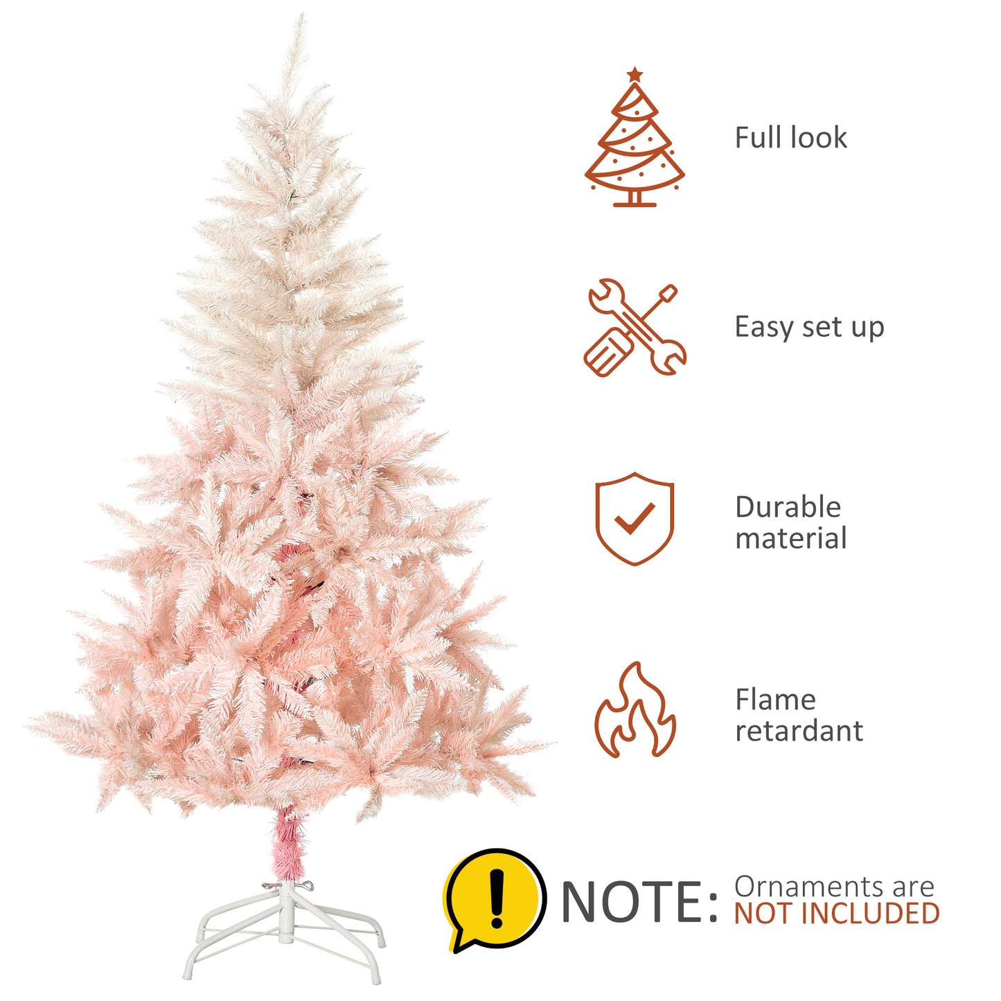 HOMCOM 150cm Realistic Design Faux Christmas Tree w/ Metal Stand and Quick Setup, Pink