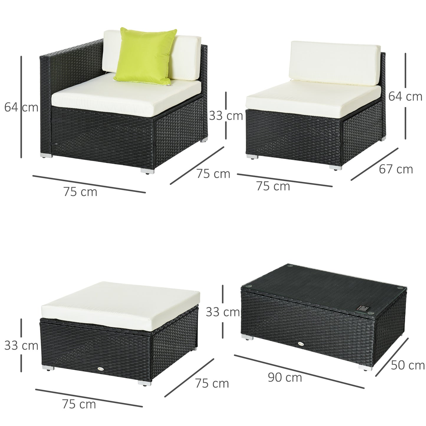 Outsunny 5 PCS Rattan Sofa Set-Black