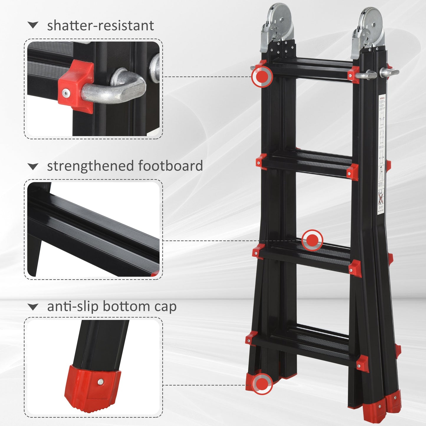 HOMCOM 4M Aluminium Telescopic Extendable Ladder w/ Non-Slip Feet