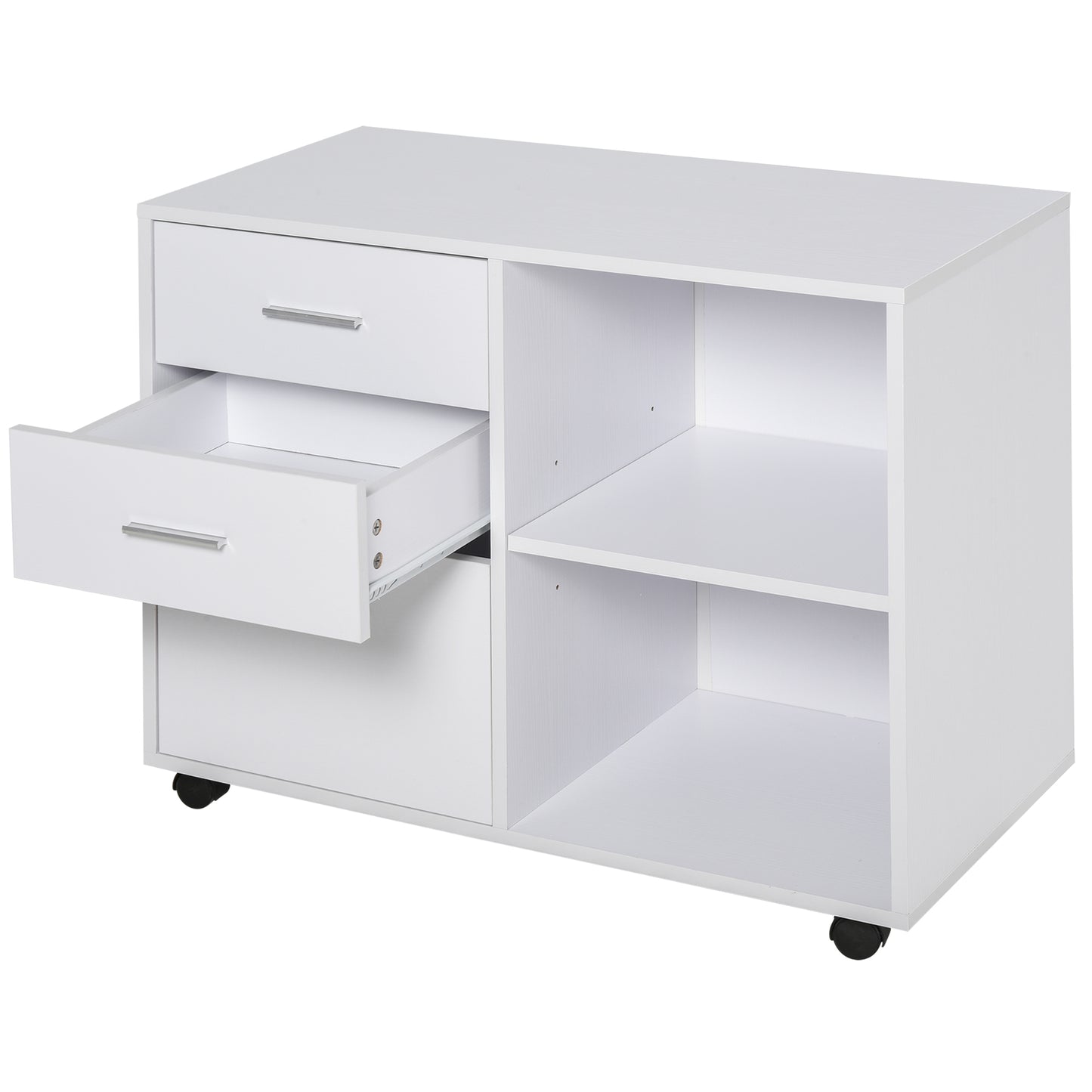 HOMCOM Particle Board Rolling Storage Cabinet White