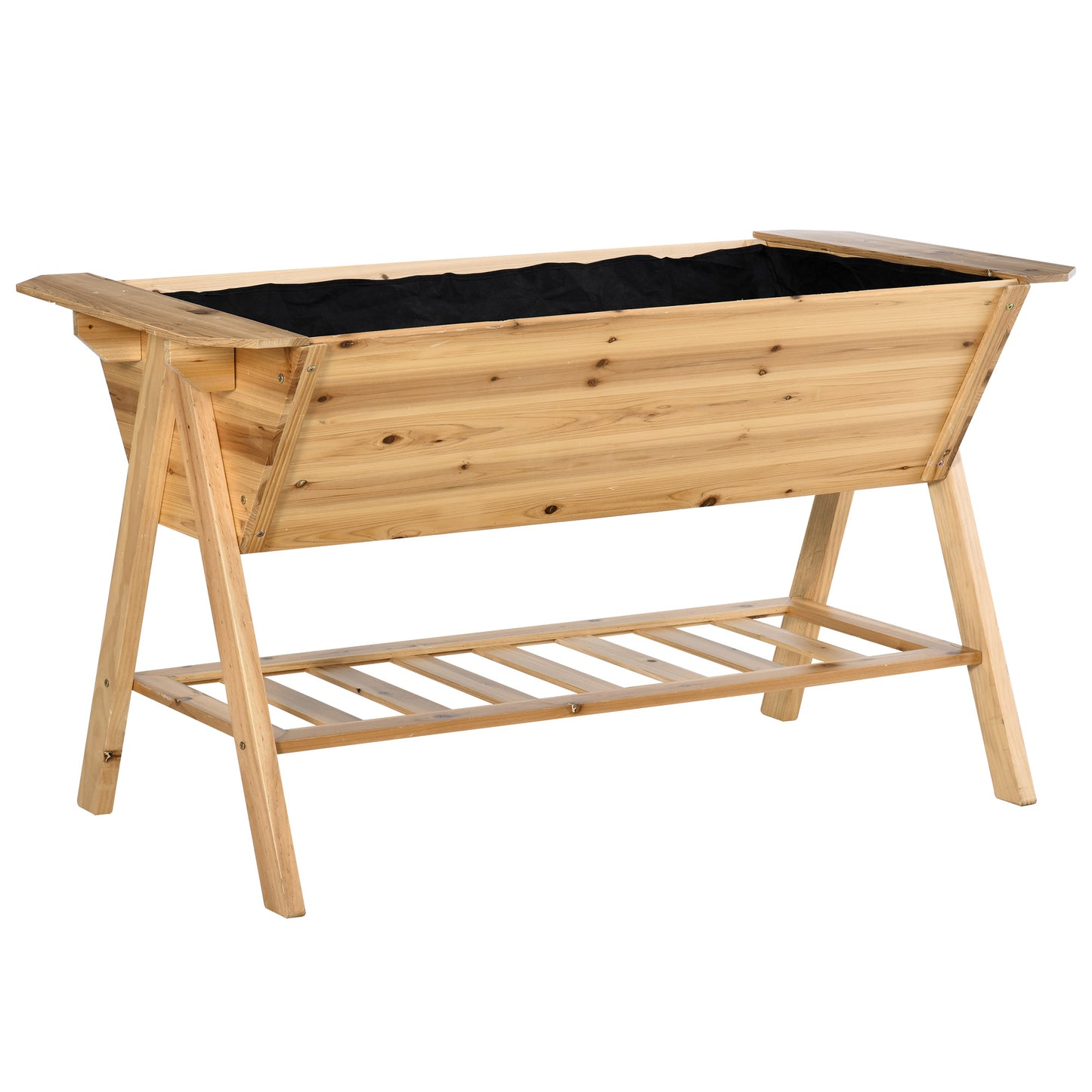 Outsunny Wooden Planter Garden Raised Bed Free Standing with Storage Shelf Plates