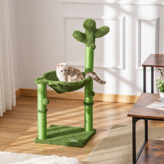 PawHut Cat Tree Tower Cactus Shape w/ Scratching Post Hammock Bed Ball Kitten Toy