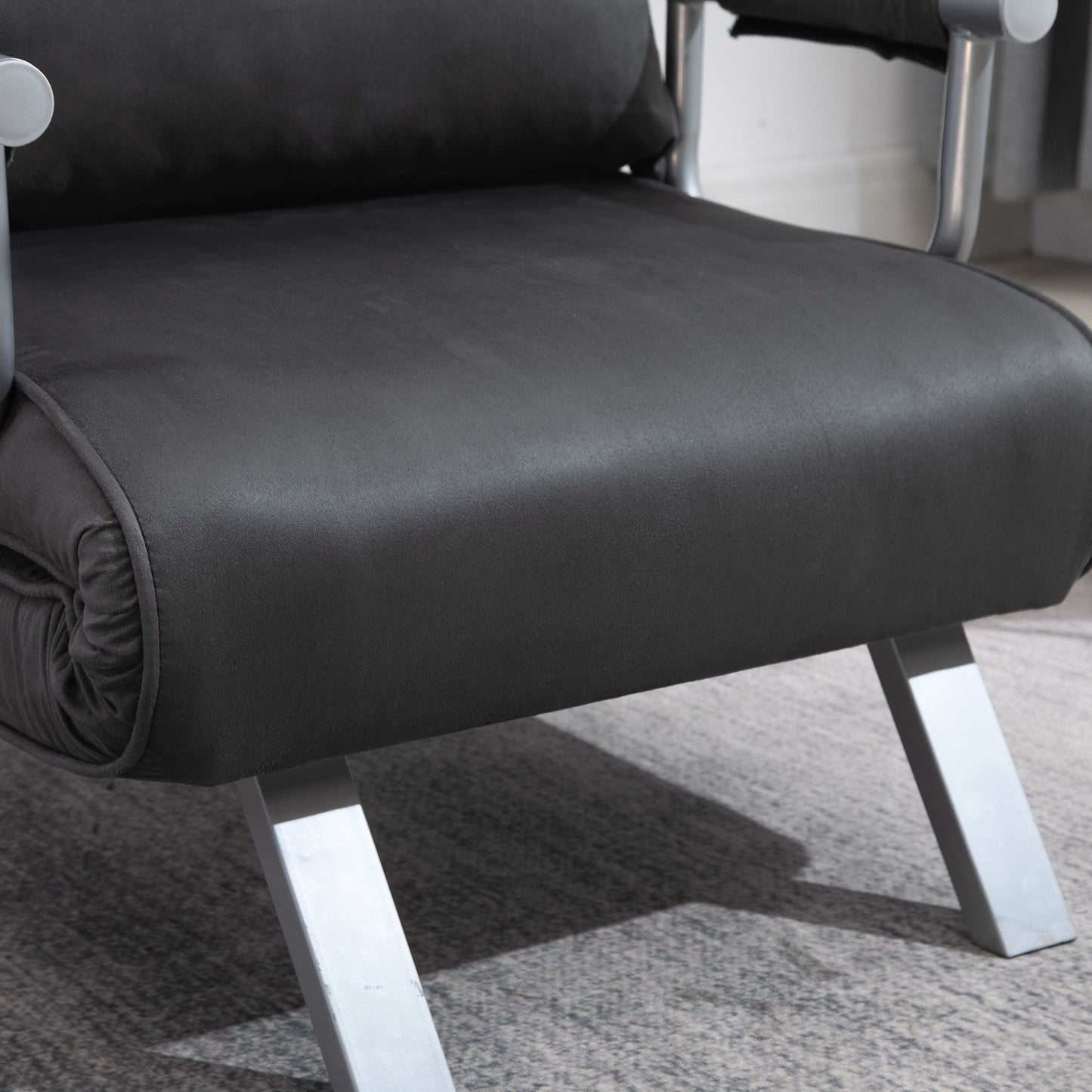 HOMCOM Suede Upholstered 5-Position Single Sofa Bed Grey
