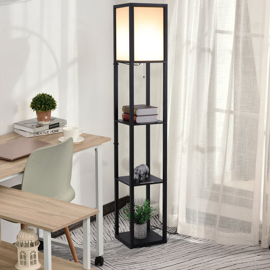 HOMCOM Shelf Floor Lamp, Tower Storage Shelves for Bedroom, 4-tier Open Shelves, 26L x 26W x 160Hcm-Black/White