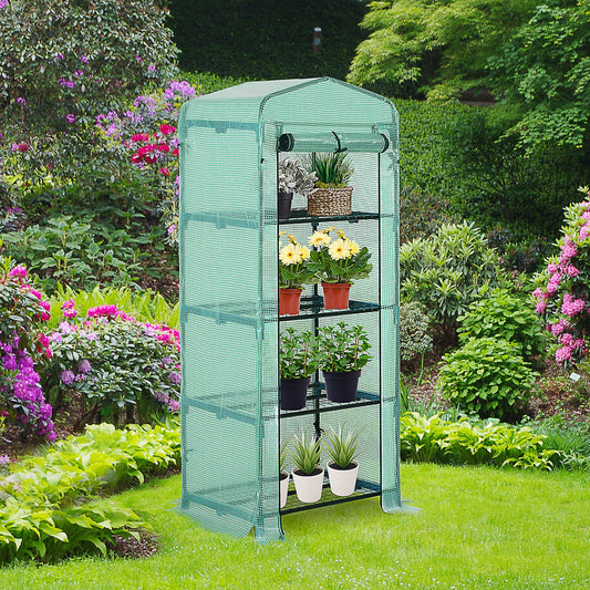 Outsunny 160x70x50cm PVC Grid Cover Steel Frame 4-Tier Mini Greenhouse Green