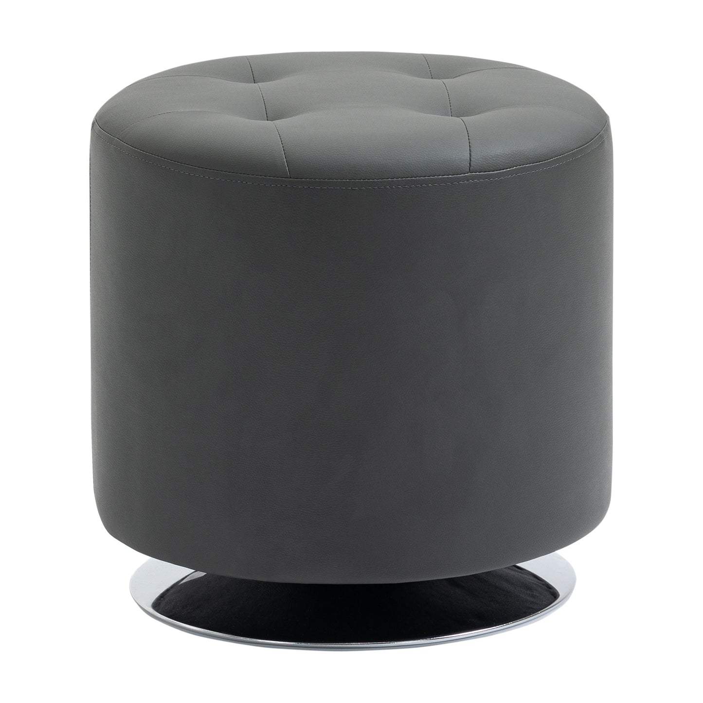 HOMCOM 360° Swivel Foot Stool Round PU Ottoman with Thick Sponge Padding and Solid Steel Base, Grey