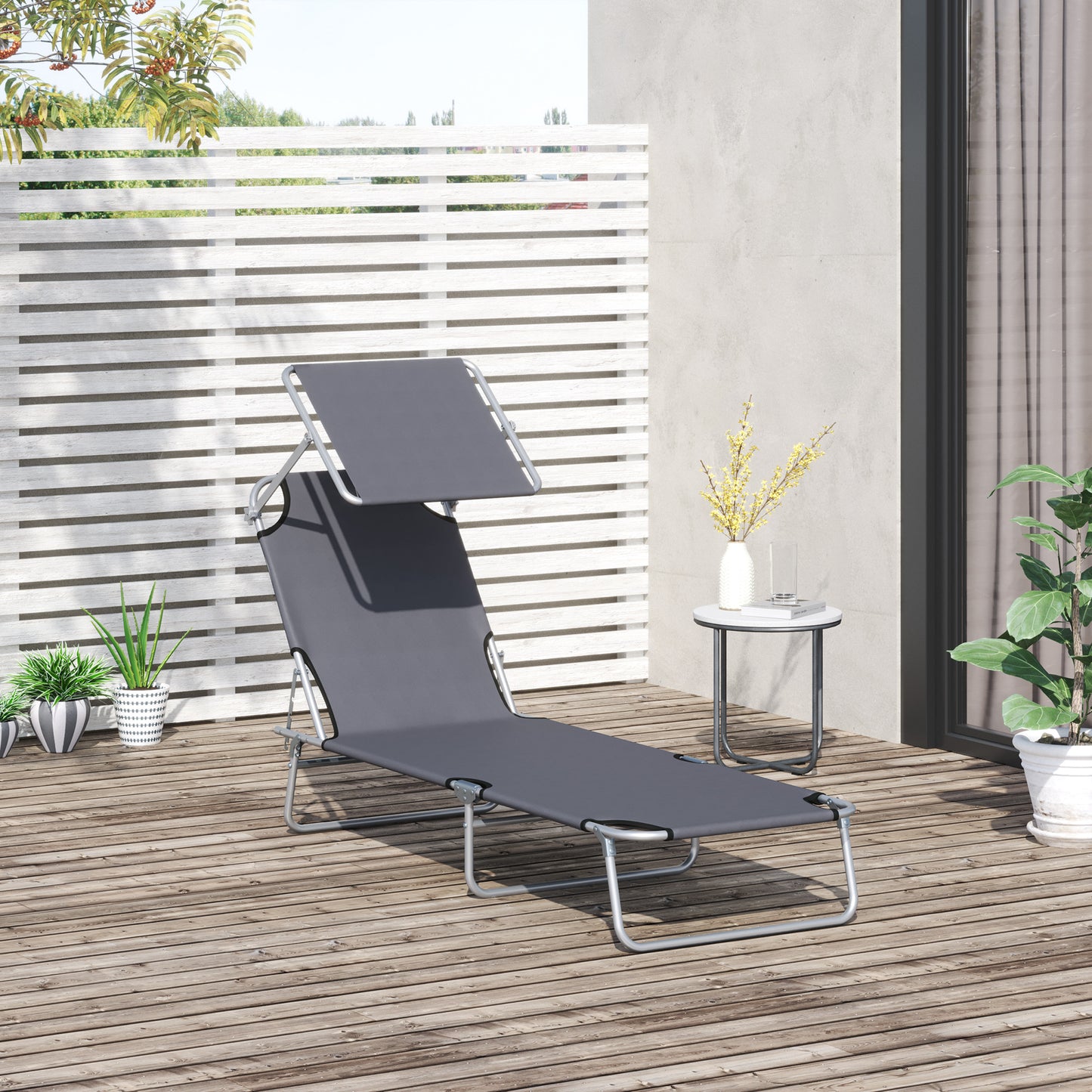 Outsunny Adjustable Lounger Seat with Sun Shade-Grey