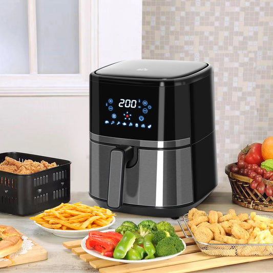 HOMCOM Air Fryer, 1500W 4.5L Air Fryers Oven with Digital Display, Rapid Air Circulation, Adjustable Temperature, Timer and Nonstick Basket, Black