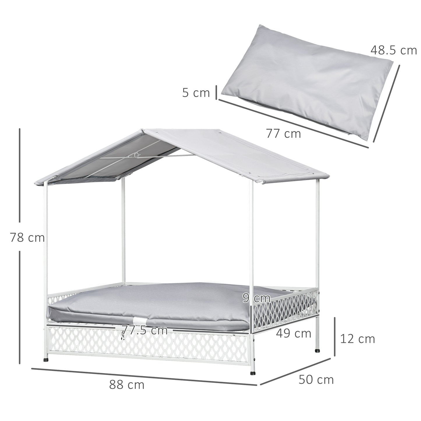 PawHut Steel Frame Dog Bed, with Water-Resistant Canopy and Cushion