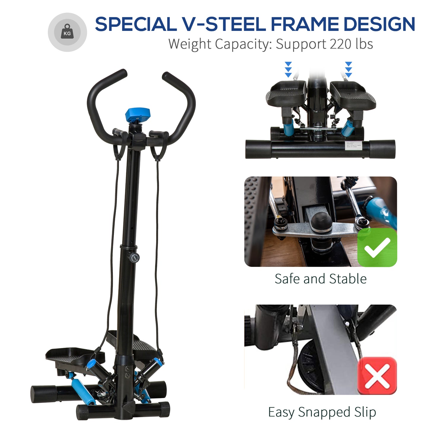 HOMCOM Adjustable Twist Stepper Fitness Step Machine LCD Screen HeightAdjust Handlebars Home Gym Black and Blue