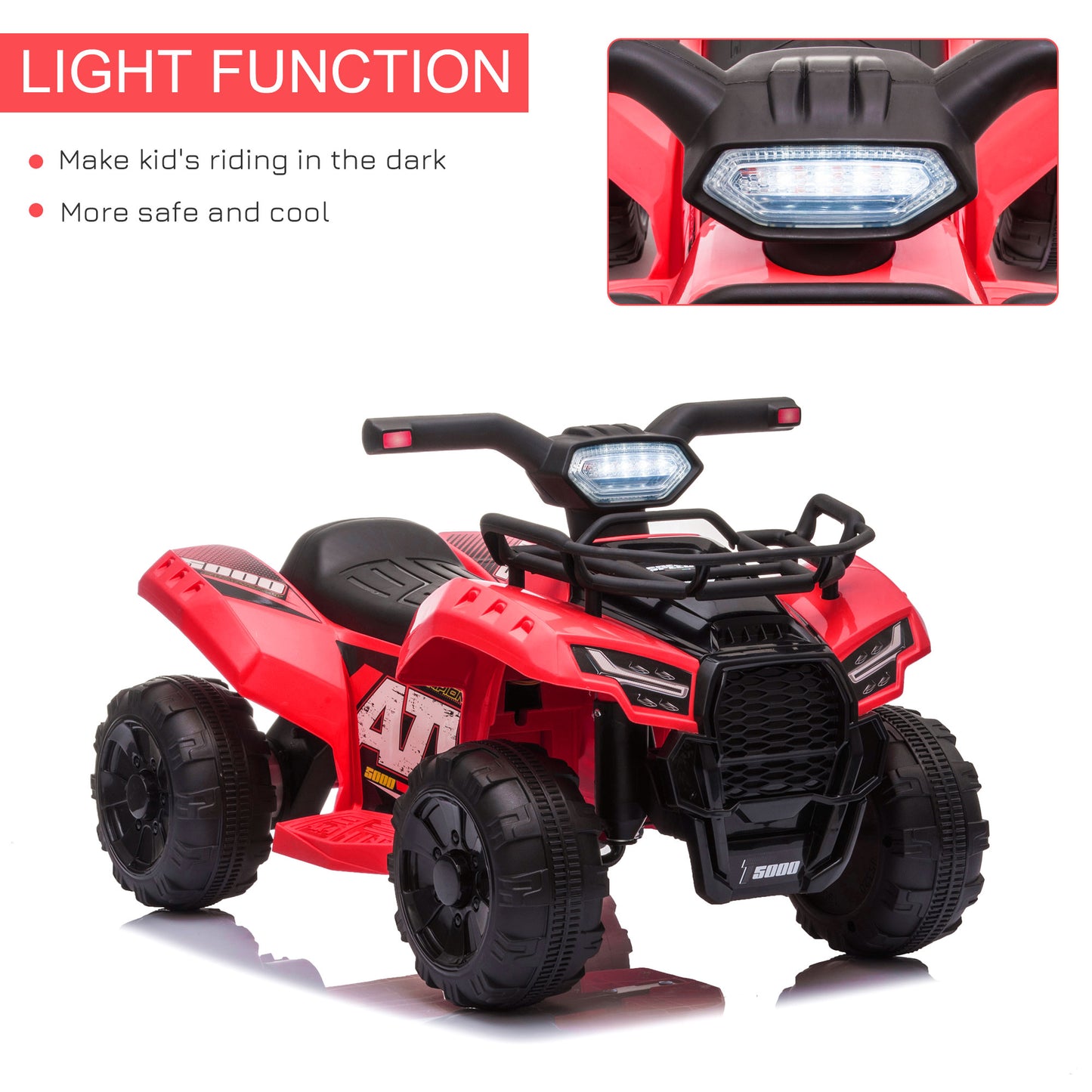 HOMCOM Kids Ride-on Four Wheeler ATV Car with Real Working Headlights, 6V Battery Powered Motorcycle for 18-36 Months, Red