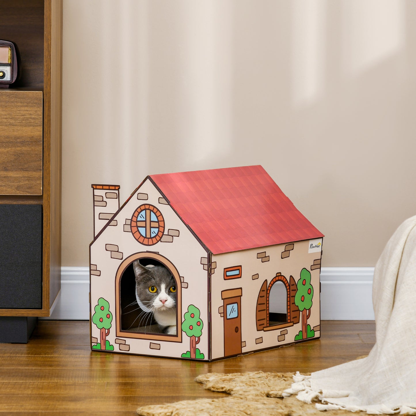 PawHut TwoInOne Cat House Cat Scratching Board with Scratcher Catnip Cat Cardboard Scratcher for Indoor Cats